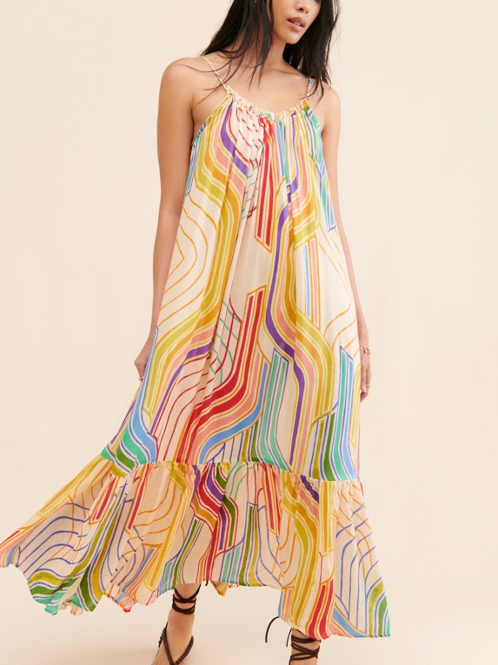 Anthropologie Multicolor Striped Maxi Dress - Cream Base